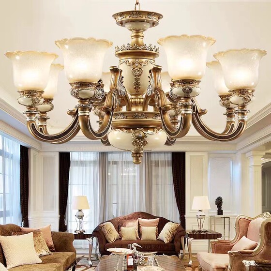 European-Style Luxury Villa Hotel Project, Luxurious and Elegant, High-End Simple European-Style Living Room, Pastoral Resin Retro Large Chandelier