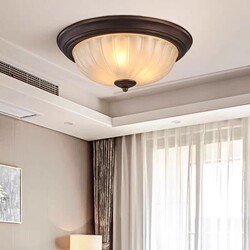 Full-Spectrum Eye Protection Simple Round Home Master Bedroom Lamp Retro Brushed Copper Study Balcony Hallway Ceiling Lamp