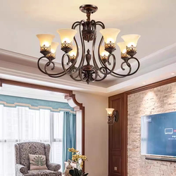American Country Style Chandelier, Retro Glass Villa, Self-Built House, Living Room Main Light, Dining Room, Bedroom Lighting Fixtures