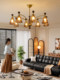 2026 New Model Nordic French Style Nanyang Style Living Room and Bedroom Solid Wood Eye-Protection Pendant Light with Amber Glass Lampshade