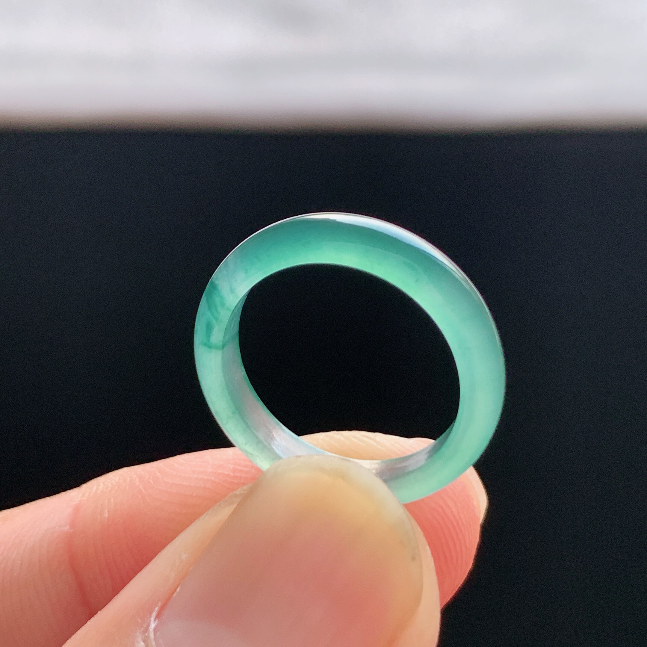 Natural A-grade ice jade ice floating flower plain ring