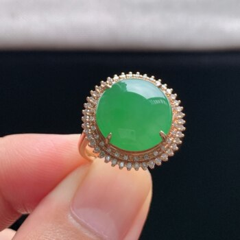 Myanmar grade a jadeite 18k gold diamond no. 14 ring