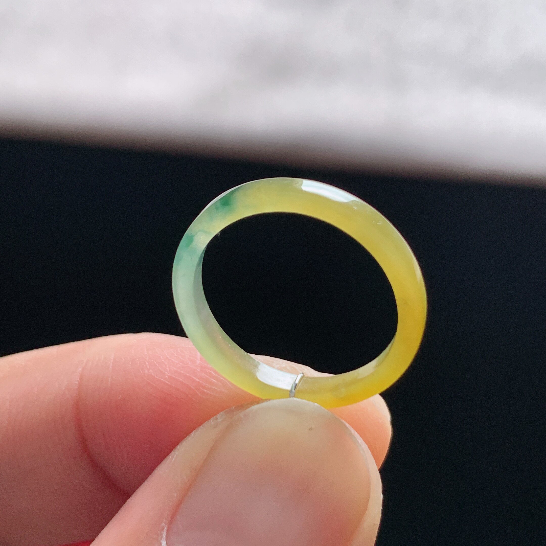 Natural A-grade ice yellow jade square ring