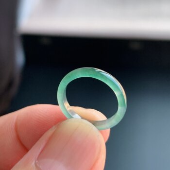 Natural a-grade ice clear water green jadeite ring