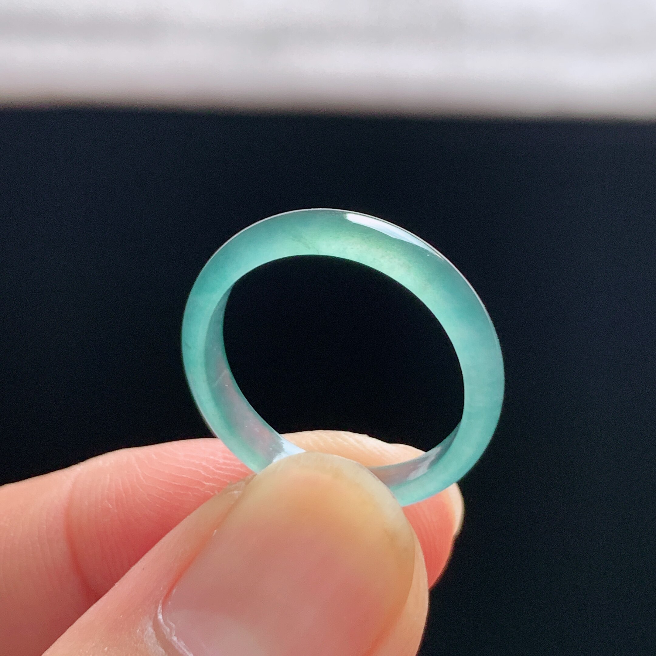 Natural A-grade ice sky blue jade ring