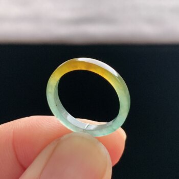 Natural a-grade ice yellow jade square ring