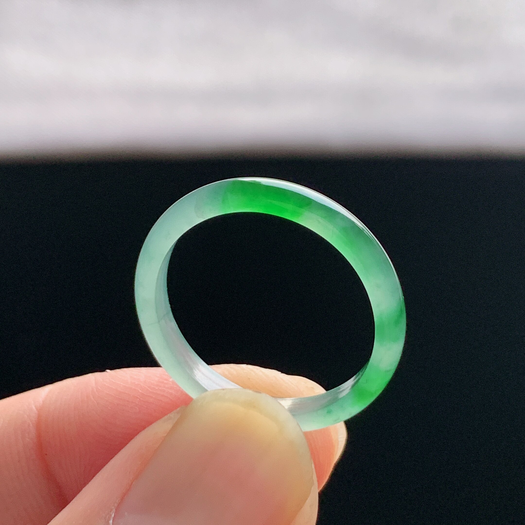 Natural A-grade ice-green jade ring