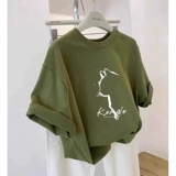 Летняя хлопковая зеленая футболка с коротким рукавом, оверсайз