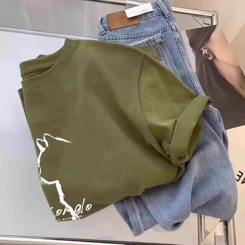 Летняя хлопковая зеленая футболка с коротким рукавом, оверсайз