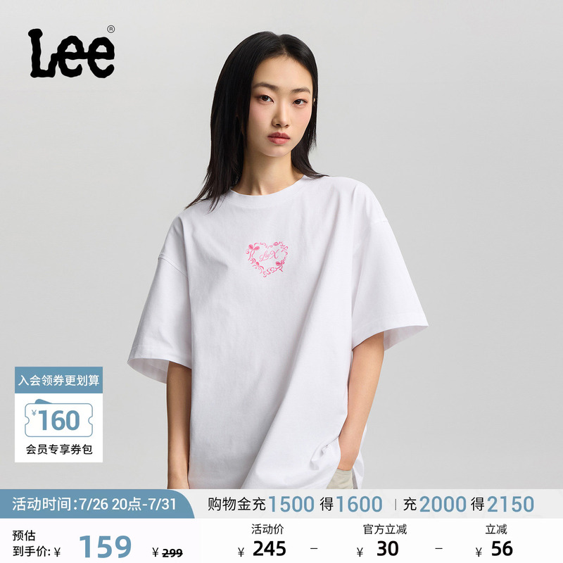 Lee26 Spring and Summer New Loose Fit Round Neck Ribbon Frame Pattern Women's Short-Sleeved T-Shirt Casual Lwt0122944Le
