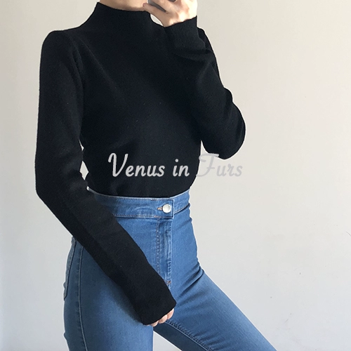 Mô hình cơ bản hoang dã Mỏng mỏng rắn nửa cao cổ áo sơ mi dài tay áo thun áo len - Đan Cardigan áo khoác len nữ
