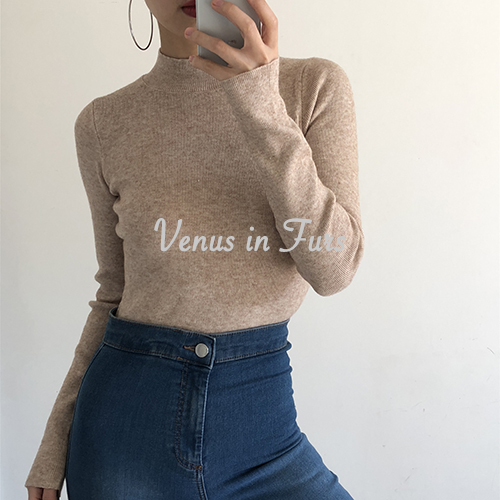 Mô hình cơ bản hoang dã Mỏng mỏng rắn nửa cao cổ áo sơ mi dài tay áo thun áo len - Đan Cardigan áo len