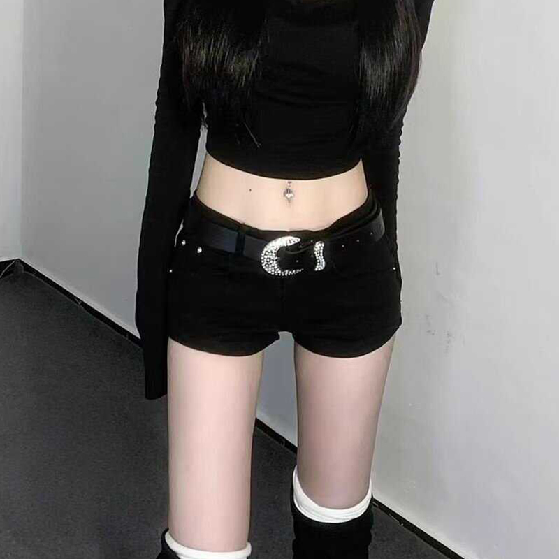 American Style Spicy Girl Y2K Black Denim Shorts for Women 2026 New Summer Sexy Hip-Hugging Slimming Ultra-Short Hot Pants