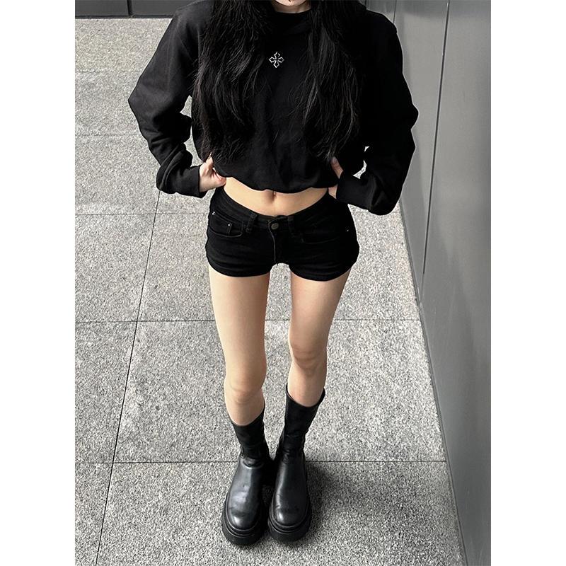 Black Denim Shorts for Women 2026 New Summer Hot Girl Low-Waist Slimming Ultra-Short Pants Elastic Tight Hip-Hugging Hot Pants