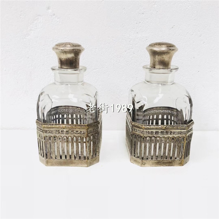 Vintage Old Shanghai Silver Plated Crystal Whiskey Bottle Wine Bottle Antique Bottle