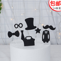 Fathers Day glasses Bow tie Hat Beard Bow Cake decoration plug-in Black Baking supplies Birthday plug-in