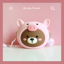 Autumn new cute piggy bear silicone bag cartoon shoulder chain round bag large capacity mobile phone bag crossbody female