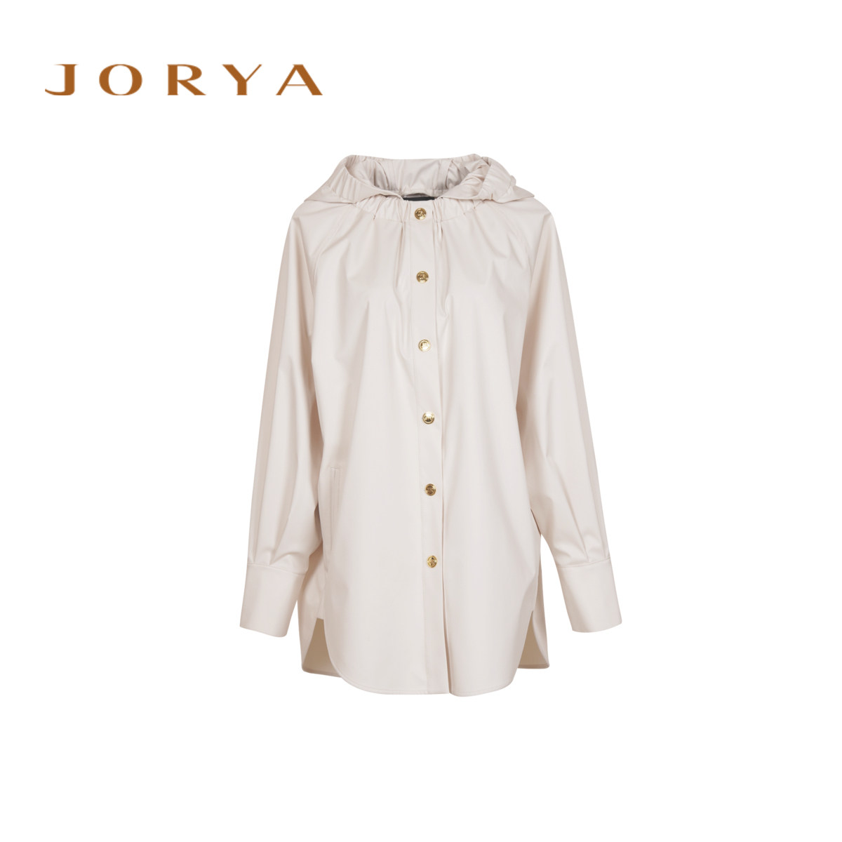 JORYA mall with the same paragraph 2023 autumn new tightness hat brand metal buckle adorned with long wind coat P145702E-Taobao