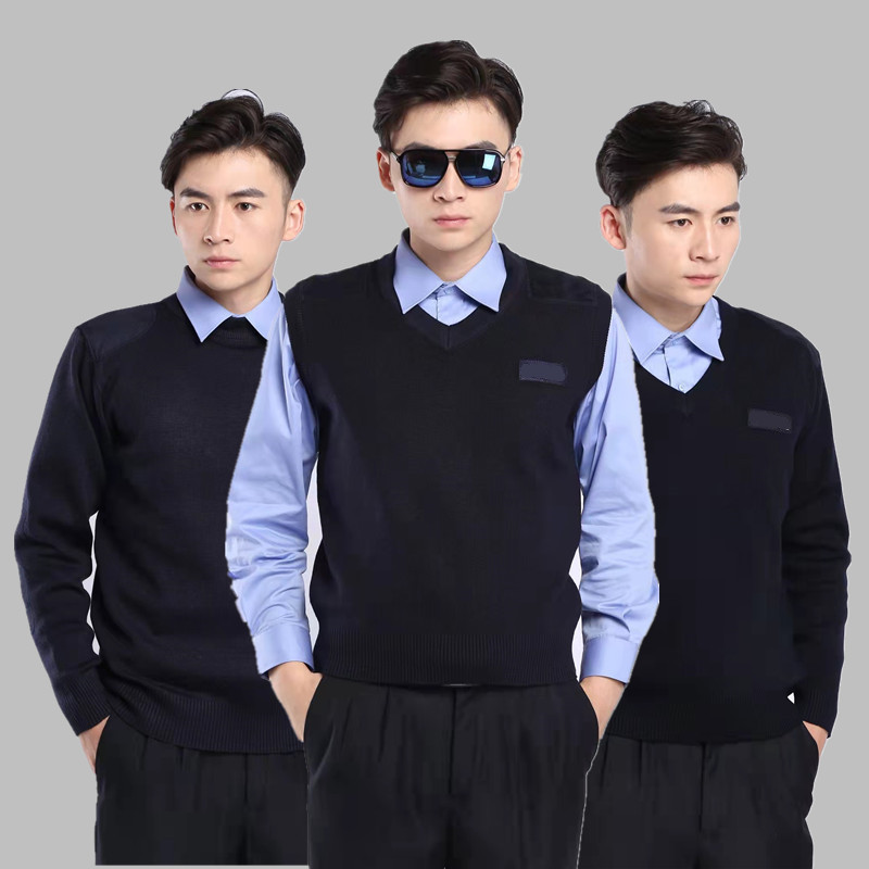Unit Winter Wool Sweater, Crew Neck Sweater, Duty Knitwear, Navy Blue V-Neck Solid Color Wool Vest, Security Personnel Unit Winter Wool Sweater, Crew Neck Sweater, Duty Knitwear, Navy Blue V-Neck Solid Color Wool Vest, Security Personnel