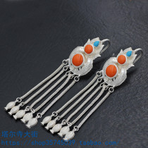 Tibetan sterling silver earrings earrings handmade inlaid simulation gemstone earrings personality fashion female models