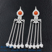 Tibetan sterling silver earrings earrings handmade inlaid simulation gem earrings Tibetan jewelry does not fade