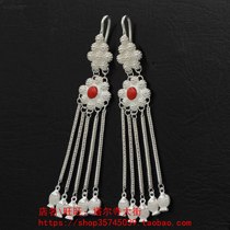 Tibetan sterling silver earrings Earrings drop earrings tassel pendant headdress inlaid with simulation gems Tibetan Tibetan style 