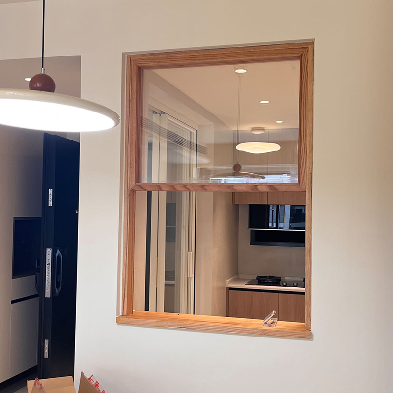 室内上下引き違い窓、左右上げ下げ窓、和風無垢材上げ下げ窓、ガラス折窓、キッチン内窓