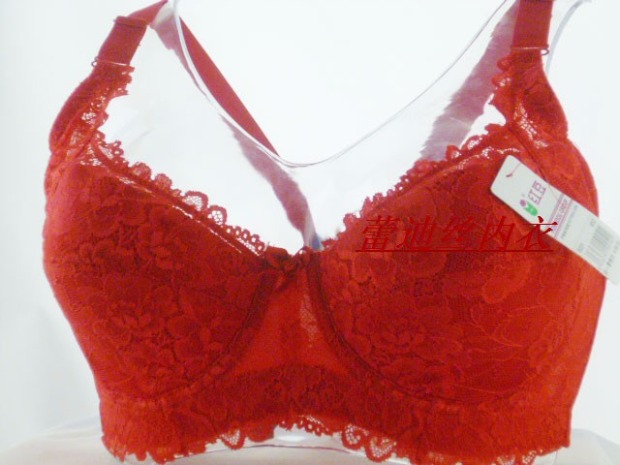 Áo ngực màu đỏ cỡ lớn D cup nhận được bên cạnh sữa thu thập bên điều chỉnh điều chỉnh áo ngực mỏng lớn vú béo mm ap cup nguc