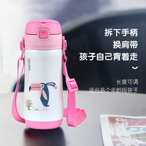 Japanese shinpur elephant Pu children thermos cup with straws baby kindergarten water cup anti-drop stainless steel kettle