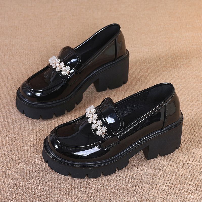 Mary Jane Leather Shoes for Women 2024 Spring and Autumn New Height-Increasing Women's Shoes Thick-Soled Loafers Women's Platform Soft-Soled Single Shoes