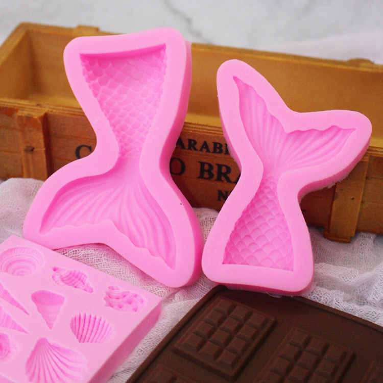 Khuôn sô cô la silicone Khuôn nàng tiên cá đuôi sao Kỹ thuật số Mahjong Nút Khuôn Xoay Fondant Bánh Khuôn - Tự làm khuôn nướng khuon banh trung thu