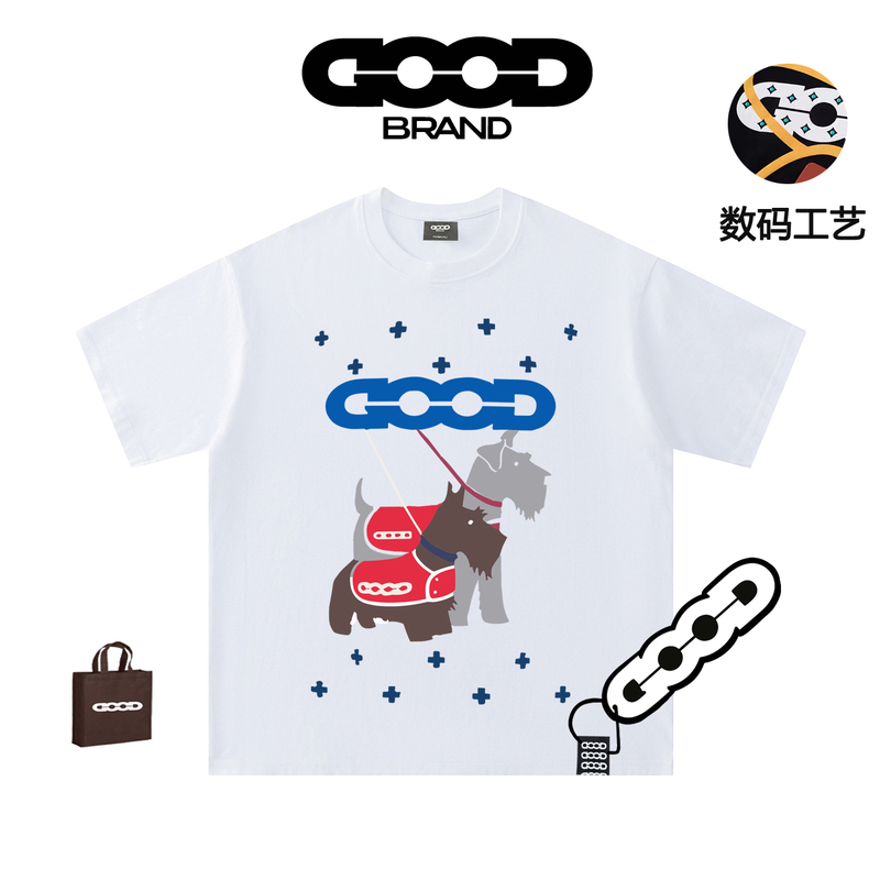 Good Brand Genuine Product Year of the Horse Schnauzer Cross Tatami Print Short-Sleeve T-Shirt Pure Cotton Couple's Outfit Trendy Brand