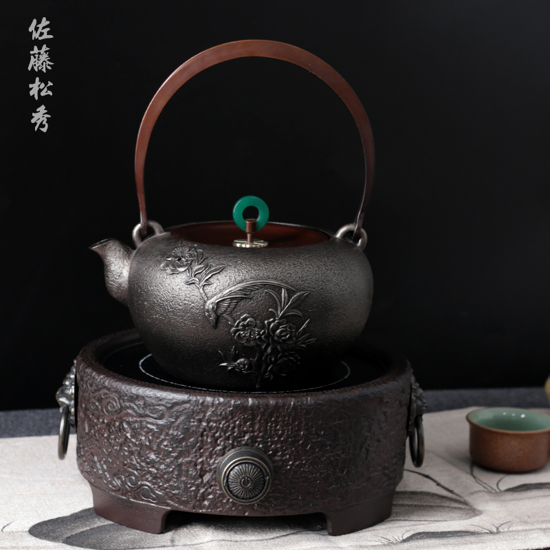 Iron jug cast iron teapot boiled water cooking tea handmade pot copper cover Ti-beam pot tea raw iron old iron pot no coating