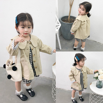  Girls  medium-length windbreaker 2020 new spring and autumn childrens baby western style Korean childrens clothing loose doll collar jacket