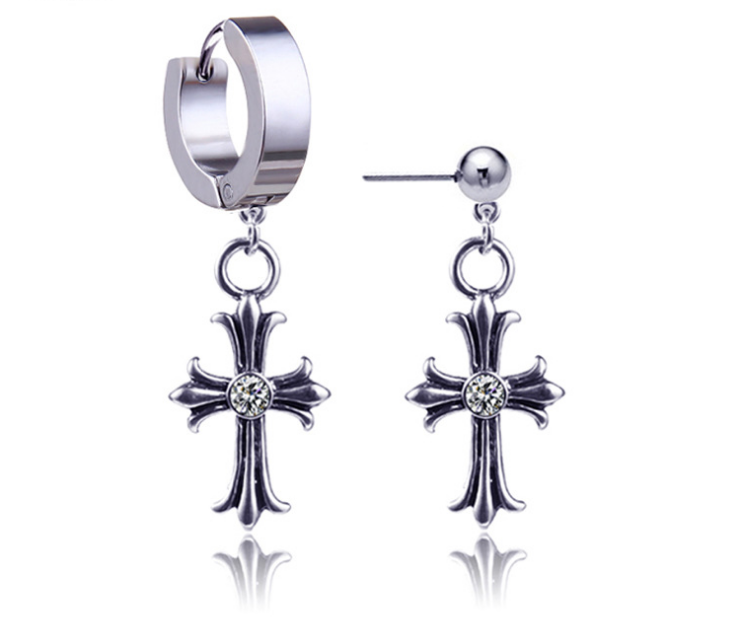 Hypoallergenic cross earrings European and American fashion stainless steel earrings Stainless steel cross trendy men's earrings