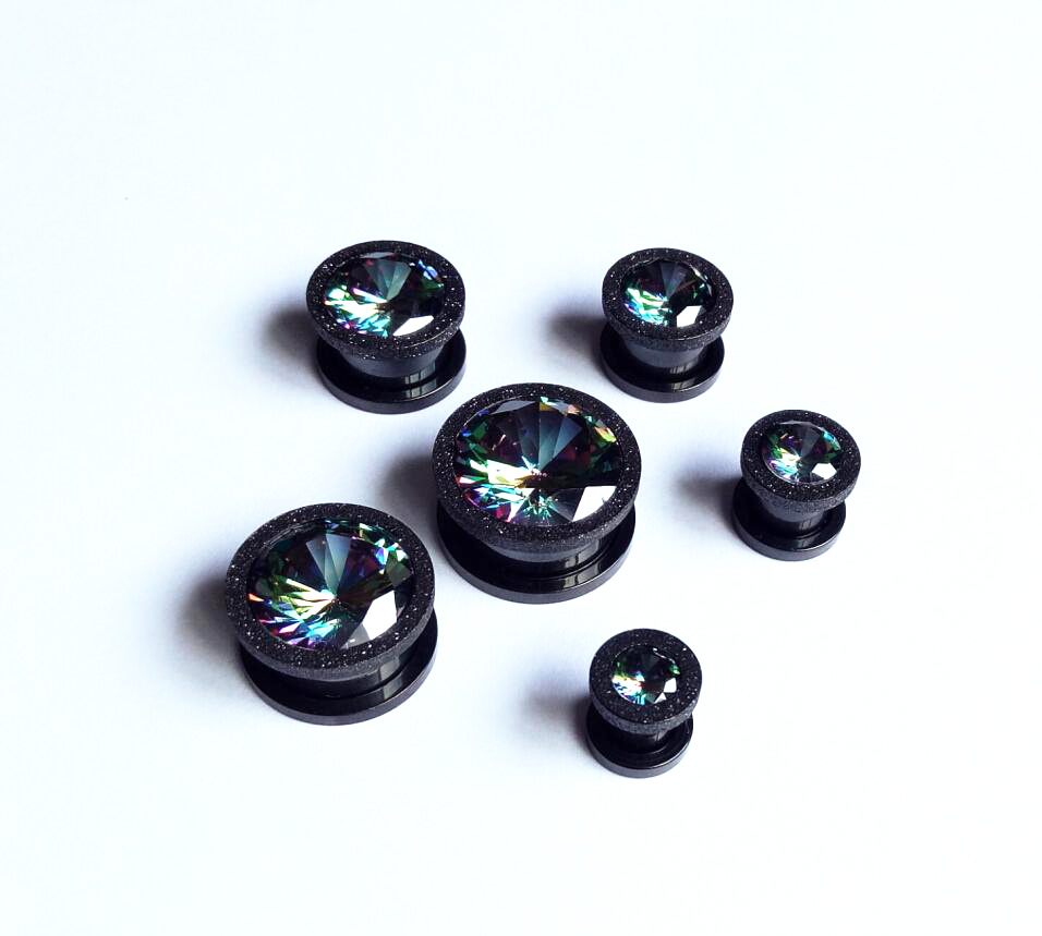 Stainless steel anti-allergic matte black pulley ear refills with colored zircon auricles European and American