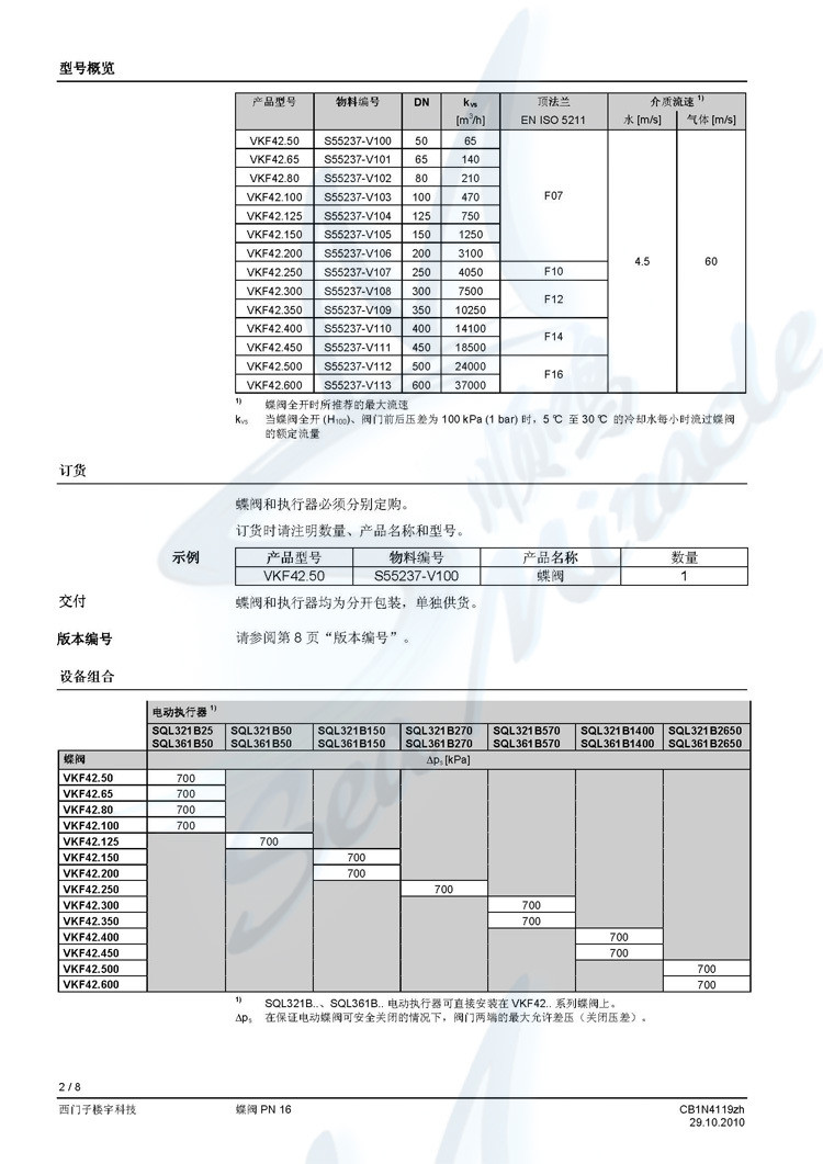 西门子 VKF42.300 蝶阀阀体 DN300 对夹式铸铁蝶阀 西门子