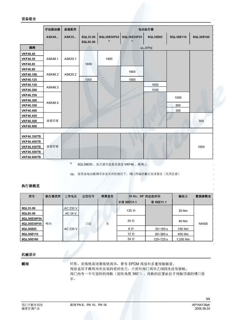 Siemens西门子 VKF46.400 对夹式电动碳钢蝶阀 DN400阀体 西门子