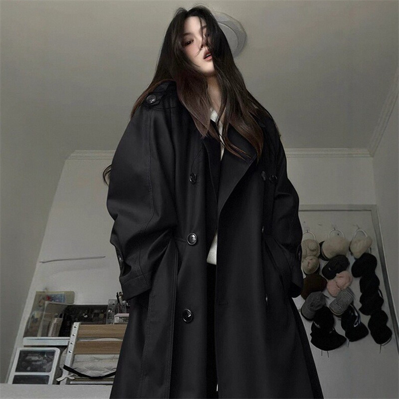 Black Trench Coat for Women, Mid-Length, 2026 Spring New Style, Lapel, Petite, High-End, Elegant, Upscale Coat