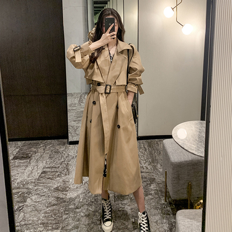 Windbreaker coat women's spring and autumn 2021 new long version of small man British style temperament this year popular coat