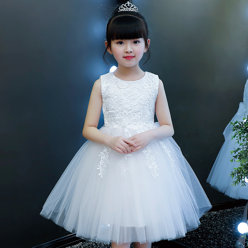 Girls Princess Skirt Children Wedding Dress Summer Girls Flower Boy Little Host Dress Fluffy Gauze Skirt White Performance Dress
