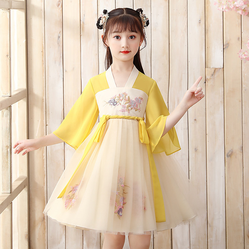 Girl Ocean Dress Summer Dress 2022 New Children Suit Skirt Summer Thin Little Girl Foreign Pie Princess Dress Hanfu