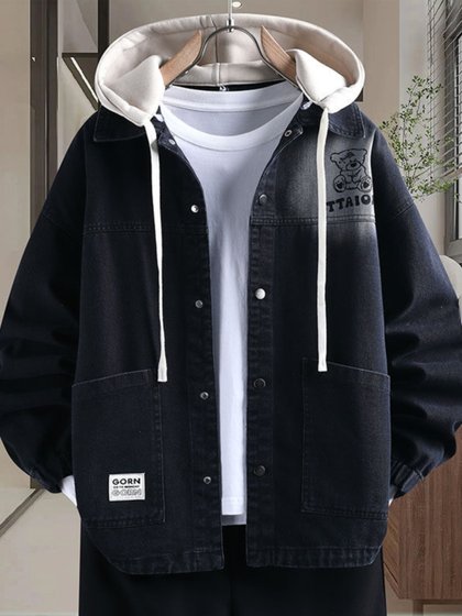 春季高级感牛仔衣服男外套2025新款初高中学生宽松连帽休闲夹克衫