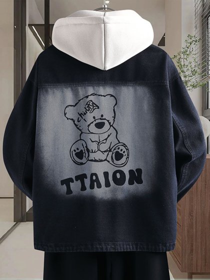 春季高级感牛仔衣服男外套2025新款初高中学生宽松连帽休闲夹克衫