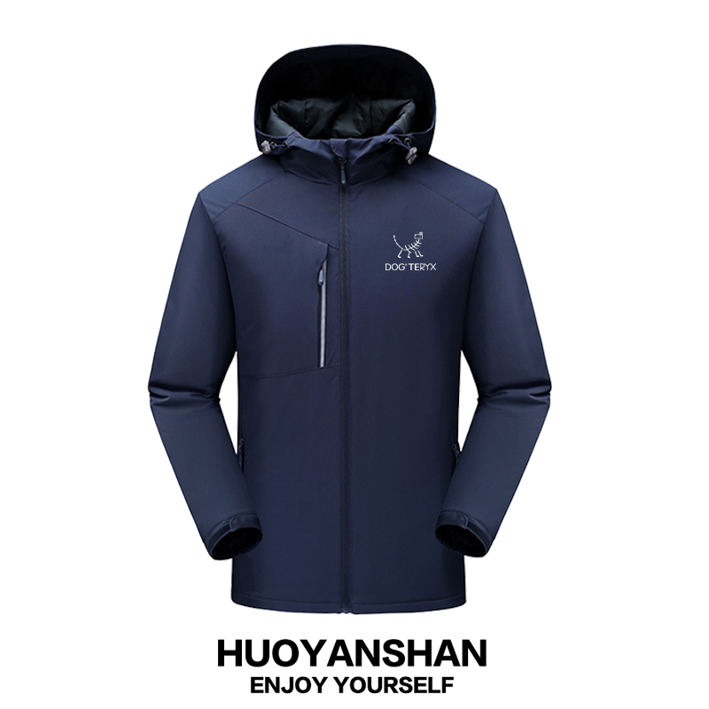 Ancestral Dog Brand Windbreaker Jacket for Men and Women, Winter Outdoor Windproof and Rainproof, Fleece-Lined and Thickened, Couple's Jacket, Casual Loose Coat