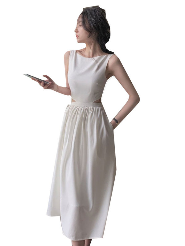 White Dress 2026 New Style Women's Summer Sleeveless Off-Shoulder Hepburn Style French Slim-Fit Sleeveless Tank Long Dress