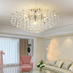 Simple Modern Light Luxury Ceiling Crystal Chandelier Led Bedroom Living Room Dining Room French Cream Style High-End Fashion