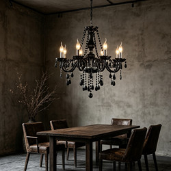 Fashionable European-Style Retro Candle Crystal Chandelier Living Room Dining Room Bedroom High-End Decorative Lighting Black Glass Chandelier