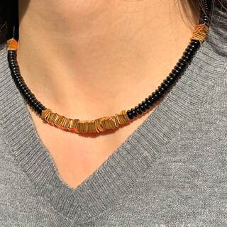 Black onyx niche design metal spliced clavicle chain