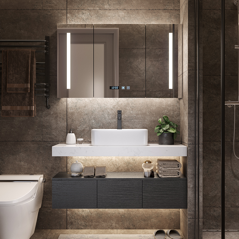 Light luxury bathroom cabinet combination mirror cabinet set simple modern rock slab integrated toilet wash wash wash basin wash table